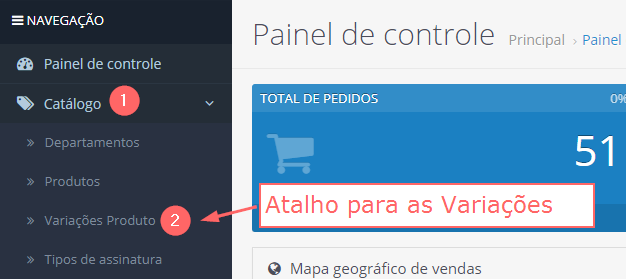 Atalho Sistema de Variações no Produto Opencart